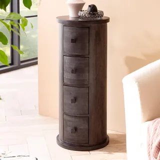 WOHNLING Design Sideboard Mango Massivholz Schwarz 34x85x34 cm Schränkchen mit 4 Schubladen Schmaler Beistellschrank Massiv Mini Kommode Rund - Schwarz