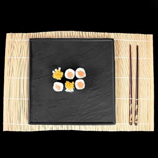 Holst Porzellan SDS 003 PACK 4 Hartkermaik 4er Pack Sushi-Teller 25,5 x 25,5 1,5 cm in Natursteinoptik, schwarz, 4 Stück