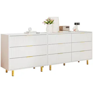 Beaok Kommoden-Sideboard 200/40/72 cm mit 9 Schubladen in Weiß und Gold , Holzwerkstoff , 200x72x40 cm , Kleinmöbel, Kommoden, Sideboards