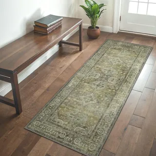 GENIMO Boho Vintage Teppich, Waschbar & rutschfest, Kurzflor Teppich für Schlafzimmer, Büro oder Esszimmer, Stilvoller Carpet, Kupfer Braun, 80x150 cm