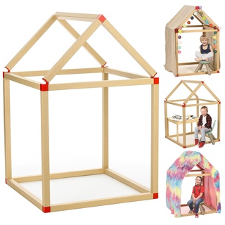 CASETTA, Spielhaus für Kinder, Spielzelt Kinder Indoor ab 3 Jahren, mit Lichtern & Stoffen dekorierbar. Robust, grün, mit Papprohrsatz und Verbindungen, leicht zu montieren, Kinderzelt 86x86x131 cm