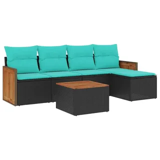 vidaXL 6-teiliges Gartensofa-Set mit Kissen, schwarzes Polyrattan - Schwarz
