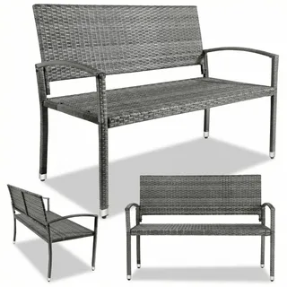 Clevich Gartenbank Rattan Wetterfest, 2 Sitzer Sitzbank, Terrassenbank mit Armlehnen, 320 kg Belastbar Balkon Bank, 122x60x85 cm Gartenmöbel für 2-3 Personen, für Innen- und Außenbereich, Grau