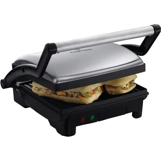 Russell Hobbs Kontaktgrill [3-in-1: Tischgrill - geöffnete Grillplatten | Panini & Sandwich Maker | Kontakt- Grill - gleichzeitig von beiden Seiten] antihaftbeschichtete Platten, Edelstahl/Schwarz
