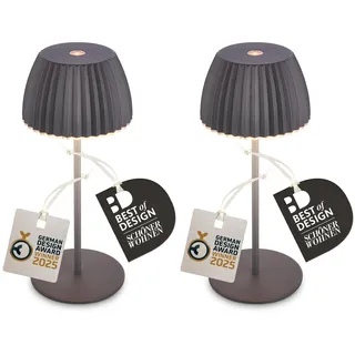 BRILONER - 2er-Set Riffle Mini LED Tischlampen kabellos IP44 mit Lichtkante, 8,5x20 cm, Touchdimmer, Akku tauschbar, Nachttischlampe, Akku Lampe, German Design Award Winner 2025, Anthrazit