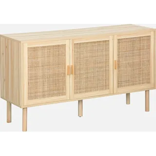 sweeek - Sideboard mit Rattan-Geflecht und Holzdekor, 3 Türen, 120 cm - Natur