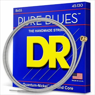 DR Strings Pure Blues (PB5-130) – Saiten für E-Bass, 5-Saiter Set, Quantum Nickel, Round Core, Medium/Heavy 45-130 - Handgefertigt in den USA