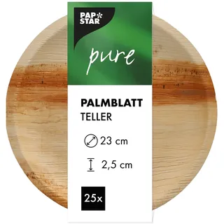 Papstar 25 Teller, Palmblatt Pure rund Ø 23 cm · 2,5 cm, natur