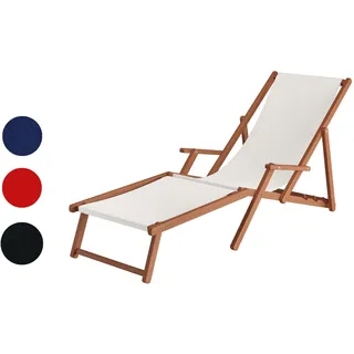 Liegestuhl XXL extra schwere Ausführung Sonnenliege Holz Deckchair Massivholz Gartenmöbel V-10-500 - Weiß