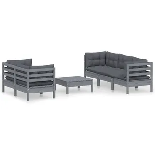 vidaXL 6-tlg. Garten-Lounge-Set mit Anthrazit Kissen Kiefernholz - Grau