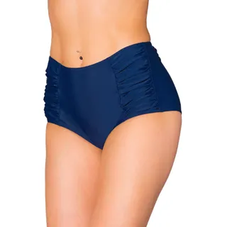 Bikini-Hose AQUARTI "Bikinihose Aquarti Damen Bikinihose mit Hoher Taille und Raffung", Damen, Gr. 38, N-Gr, blau (dunkelblau), Obermaterial: 80% Polyamid PA. 20% Elasthan EL., Badehosen Bikini-Hose