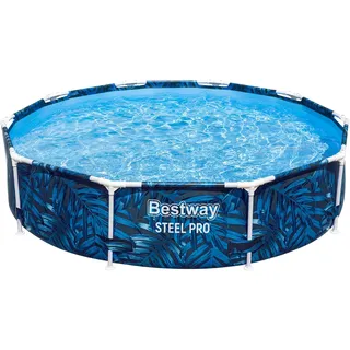 BESTWAY Steel Pro Frame Pool Ø 305 x 66 cm, tropisches Blatt-Design