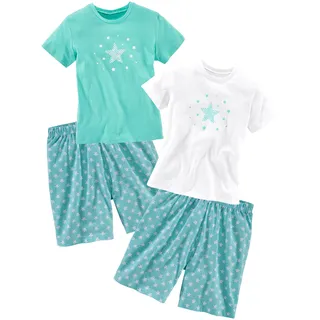 Pyjama, Jungen, Gr. 158/164, grün (mint, weiß), Jersey, Obermaterial: 100% Baumwolle, PETITE FLEUR BY LASCANA, bedruckt, Basic, lässig geschnitten kurz, Rundhals, abgesteppte Kante, Homewear-Sets Pyjama, mit tollem Sternendruck, Topseller