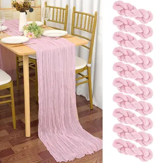 10 Stück Seihtuch-Tischläufer Babyrosa, 90 x 300 cm Hell Rosa Rustikaler Gaze-Stoff Boho-Tischläufer Käsetuch Cheesecloth Hochzeit Tischdecke für Hochzeitsfeier Brautparty Tischdekoration