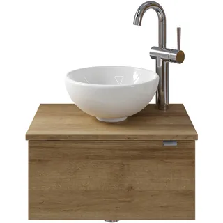 Saphir Waschtisch »Serie 6915 Waschschale mit Unterschrank für Gästebad, Gäste WC«, 51 cm breit, 1 Tür, Waschtischplatte, kleine Bäder, ohne Armatur, braun