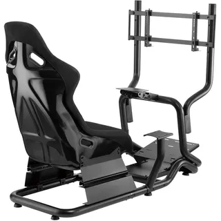 NanoRS RS702 Rennsimulator Cockpit 3 in 1 Spielsitz bis 130kg Schalthebelhalterung Lenkradständer TV-Halterung bis 50" Max. Vesa 400x200