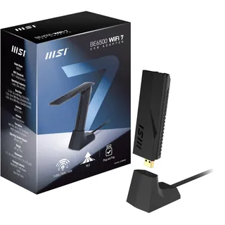 MSI BE6500 WiFi 7 USB Adapter (USB 3.2), Netzwerkadapter, schwarz,