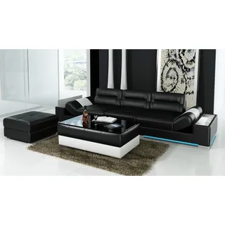 XXL Big Sofa Lounge Club 4 Sitzer Multifunktions Couch Leder Couch + USB + LED - Schwarz