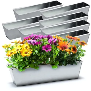 BigDean 8 Zink Paletten Blumenkästen Einsatz 38cm groß Silber aus Metall | Zinkkasten Pflanzkasten Balkonkasten Blumentopf für Europaletten, Metall verzinkt