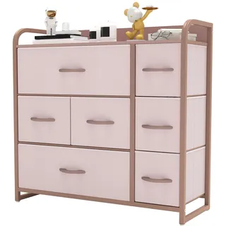 YITAHOME Kommode,Kommode mit 7 Schubladen,Schrank,Stoffschubladen mit Griffen,Metallgestell,Dauerhaft,Rosa