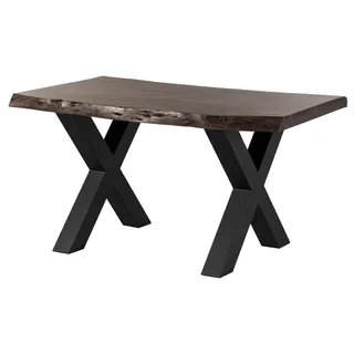 MASSIVMOEBEL24.DE Baumtisch Akazie 160x90x77 grau lackiert / X-Beine anthrazit matt FREEFORM 5 - Grau