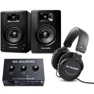 M-Audio M-Track Solo, BX3 & HDH40 — Audio-Schnittstelle, 3.5" Studio-Monitore Lautsprecher und Over-Ear Studiokopfhörer