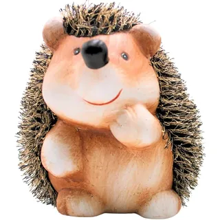 Dekohelden24 XL - Dekofigur Igel, Keramik - Igel, Dekoigel mit Fell liegend in braun, Größe ca. 19 x 19 x 22 cm.