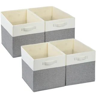 SOCOHOME Aufbewahrungsboxen Stoff,30x30x30cm Korb,Flache Stoff-Aufbewahrungskörbe für Kleiderkörbe,Truhen,Spielzeug,Regal(Grau Weiß, 4 Pack)