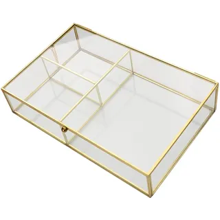 Garneck Schmuckschatulle Aus Glas Mit Goldenen Akzenten – Elegante Glasbox Für Schmuck - Ringe - Ohrringe Und Make up Organizer – Stilvolles Schmuckkästchen Von Sumtree