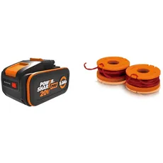 WORX WA3645 PowerShare Pro Akku 20V - 5,0 Ah Li-Ion, wiederaufladbar & WA0004.1 Rasentrimmer Faden für alle 20V WORX Rasentrimmer