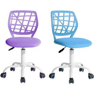 FurnitureR FR Carnation Schreibtischstuhl, Bürostuhl, Stoffsitz, ergonomischer Arbeitsstuhl, ohne Armlehne, höhenverstellbar, Drehstuhl, 2er-Set, lila, I, Textil Metall, Violett + Blau, 40x38.5x87cm