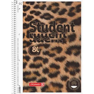 Brunnen Collegeblock Premium Student „Leopard“ | A4, Lineatur 28, 80 Blatt, braun/schwarz