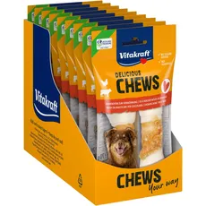 Vitakraft Chews, Hundesnack, Kauknoten zur Belohnung, aus getrockneter Rinderhaut, umwickelt mit magerem Hühnchenfleisch, fettarm, ohne Zusatz von Zucker und Getreide (9x 70g)
