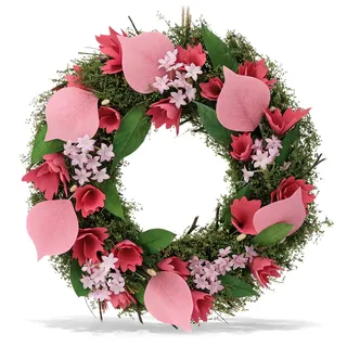 COM-FOUR® Türkranz Frühling mit Blumen aus Holz und Blättern - Dekorativer Tischkranz - Kranz Deko mit Aufhänger