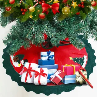 Uten Weihnachtsbaum Rock Runde Baumdecke Weihnachtsbaumdecke Rund Weihnachtsbaum Decke Groß Fell Christbaumdecke Christbaumständer Teppich Baumdecke Weihnachtsbaum Deko, 90cm, Rot