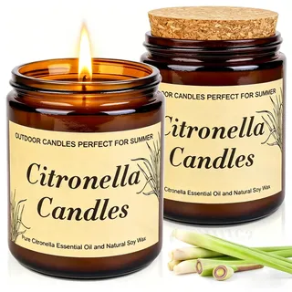 Citronella Kerzen Outdoor, Citronella Kerzen 250Std, Citronella Duftkerze im Glas 2pcs, Draußen Zitronella Kerzen 100% Natürliches, Geschenk Kerzen für Camping, Garten, Balkon, Picknick, Terrasse,Deko