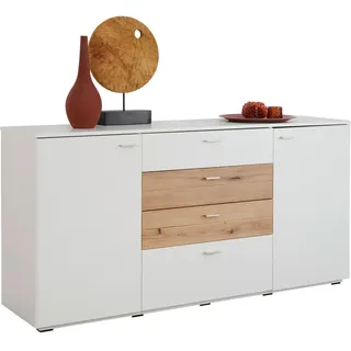 Stylife Sideboard , Weiß, Eichefarben , Metall , 2 Fächer , 4 Schublade(n) Schubladen , 172x83x43 cm , Beimöbel erhältlich, stehend , Holzmöbel, Wohnwände Holz, Wohnwand Serien Holz