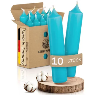 Kerzenfeld® Kurze Stabkerzen Türkis, 2-fach getaucht, 10cm x 2,2cm | Made in Germany, Bunte Kleine Kerzen - Ohne Tropfen & Rußen - RAL-Zertifizierte Tafelkerzen, Tischdeko für Zuhause oder Event