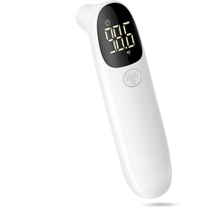 LEYF R-9 Digitales Thermometer Fieberthermometer Kontaktlos LCD-Display mit 3 Farbmodi - Stirnthermometer für Babys Erwachsene + Maskenhaken, Maskenha, White