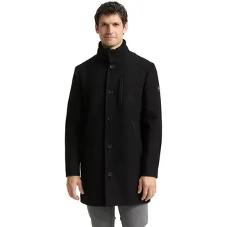 Wollmantel TOM TAILOR, Herren, Gr. XXL, schwarz, Web, Obermaterial: 73% Polyester, 22% Wolle, 2% Polyacryl, 2% Polyamid, 1% Viskose. Futter: 100% Polyester, unifarben, regular fit ca. Mitte Oberschenkel, gerader Abschluss, Mäntel Wollmantel, mit abnehmbarer Innenjacke