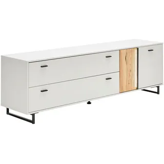 Hom`in Tv-Element , Eschefarben, Hellgrau , Metall , Esche , massiv , 2 Schublade(n) Schubladen , 205x63.5x50 cm , Holzmöbel, Wohnwände Holz, Wohnwand Serien Holz
