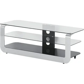 TV-Rack MEDIA aus Metall und ESG-Sicherheitsglas mit 3 Böden und 2 Kabelführungen - Silber, Schwarz