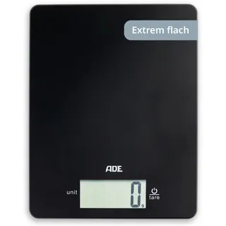 ADE Digitale Küchenwaage mit 5 kg Tragkraft | präzise Grammwaage | großes Display | extra flacher Korpus nur 9 mm hoch | schwarz