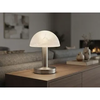 LED Touch Tischleuchte dimmbar - Pilzlampe Silber mit Glas Lampenschirm Weiß - Silber, Weiß