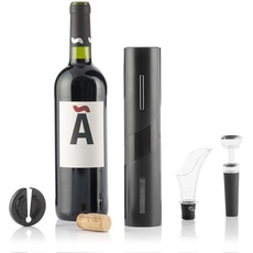 InnovaGoods - 4-Piece Electric Corkscrew Wine Accessories Set, Elegant Design, ABS and Steel, Black, Medium, Acrylonitrile Butadiene Styrene