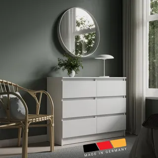 Home Collective Kommode mit 6 Schubladen Kommode Holz Schrank Kommode mit Schubladen, Sideboard, Highboard für Schlafzimmer Wohnzimmer Flur Büro Organizer | 95 cm Breite | weiß - Weiß