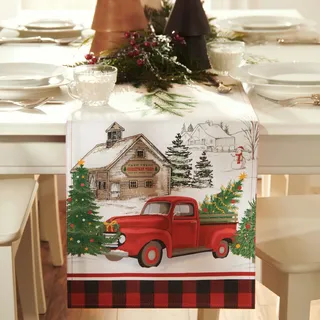 Elrene Home Fashions Vintage Christmas Tree Farm Tischläufer, Mehrfarbig, 13"x70" (Table Runner)