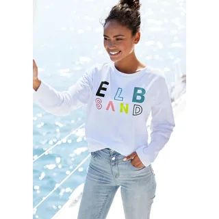 Sweatshirt ELBSAND "Aliisa", Damen, Gr. XL (42), weiß, Sweatware, Obermaterial: 95% Baumwolle, 5% Elasthan, unifarben, figurumspielend hüftlang, Rundhals, Sweatshirts Sweatshirt, mit Logodruck vorne, Basic-Passform, sportlich-casual