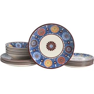 Teller-Set CREATABLE "Sumaya, Teller Set 18-tlg", blau (blau, bunt), 18 Stk., Steingut, Geschirr-Sets, Teller-Set, Mandala Motive