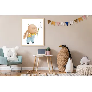 Bild mit Rahmen LÜTTENHÜTT "oder Poster, Hase mit Pusteblume", bunt (farbe rahmen: beige, farbe bild(er): bunt), B:40cm H:50cm T:0,7cm, Holz, Plexiglas, Bilder, Bild mit Rahmen, HD Premium Druck